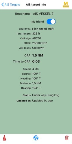 Friend AIS target in Aqua Map
