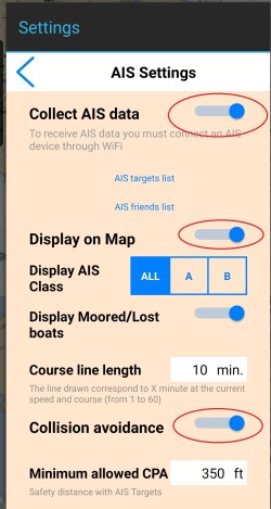 AIS parameters in Aqua Map
