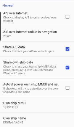 AIS settings in SailGrib