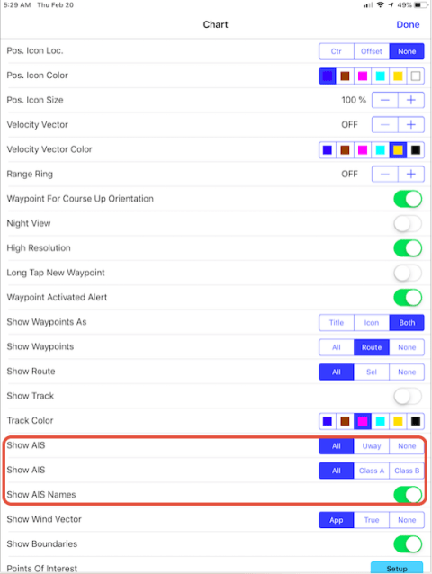 AIS settings in iNavX